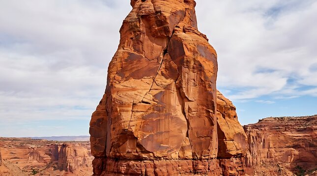 Large brown rock formation standing in the middle of a vast desert landscape under a clear bright sunny sky