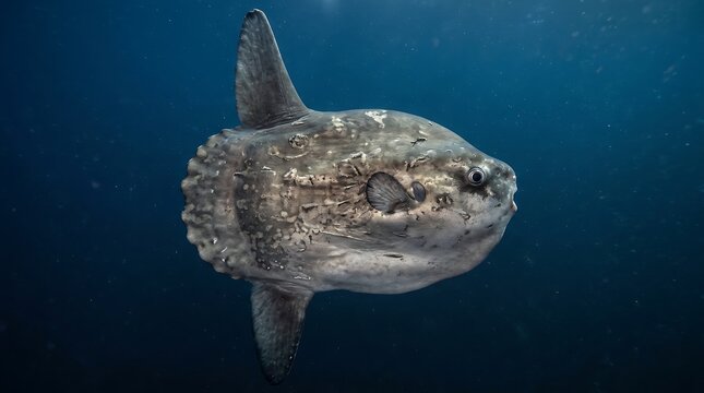 Large ocean sunfish swimming in the deep blue sea