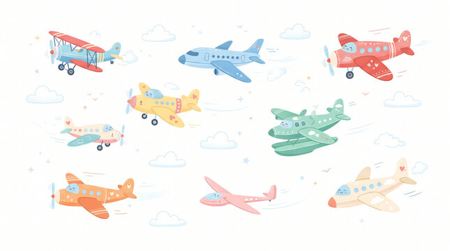 vector planes cute cartoon