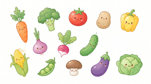 cute funny set of fresh vegetables