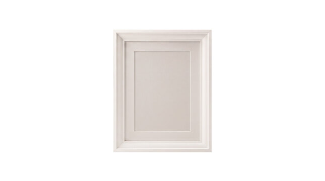 White raised panel cabinet door front isolated on transparent background, classic kitchen cupboard facade cutout for interior design projects