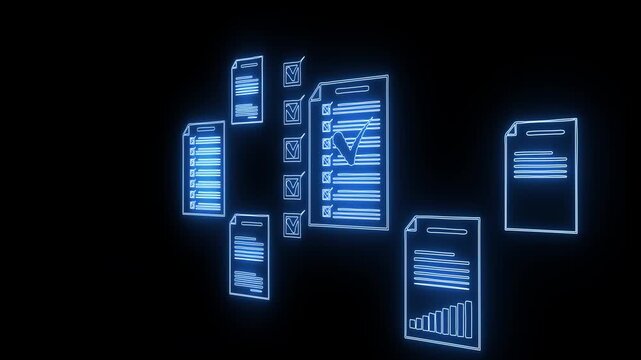 Document management concept, Businesswomen check electronic documents on digital documents on virtual screen Document Management System and process automation.4k video.