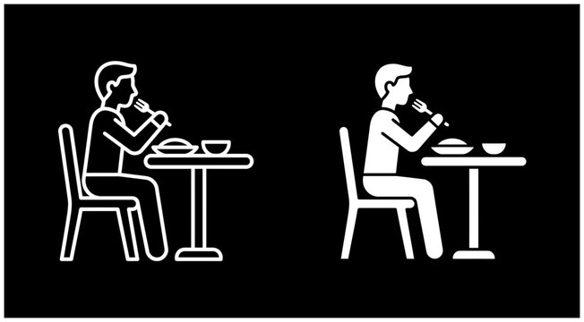 Man eating at a table icon set in flat style