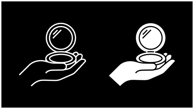 Minimalist hand holding compact mirror icon set