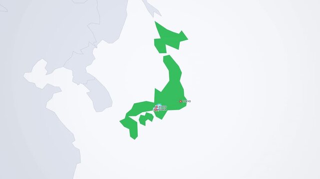 Japan Shinkansen Route on Light Map, Tokyo Kyoto Osaka Bullet Train Animated Travel Motion Graphics Seamless Loop, 4K