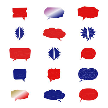 Colorful speech bubbles with happy and angry expressions set isolated on transparent background, illustration