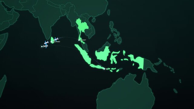 Tropical Islands Route on Dark Vertical Map, Phuket Maldives Bali Animated Travel Motion Graphics Seamless Loop, 4K