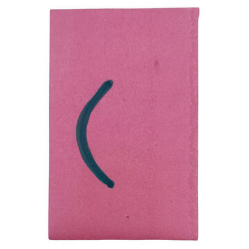 Dark blue parenthesis symbol drawn on a rectangular pink paper note isolated on transparent background