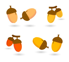 Set of colorful acorn illustrations for autumn design on transparent background © Sowaiba Creative