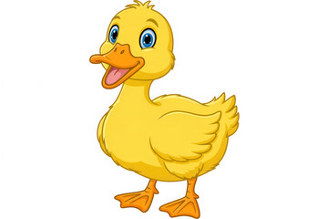 Fototapeta premium Cheerful yellow duckling cartoon with wide open beak and bright blue eyes