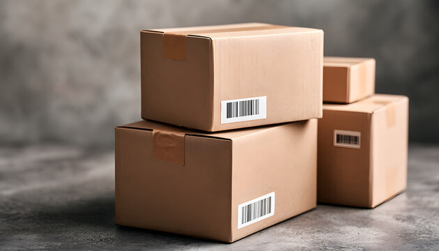 Stacked corrugated cardboard shipping boxes for packaging and storage.