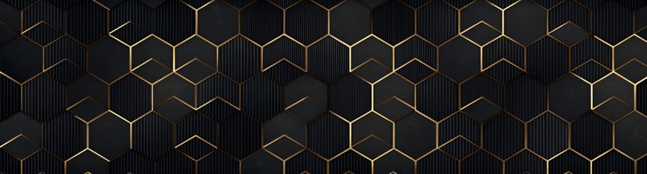 Elegant Black and Gold Hexagon Geometric Pattern Background
