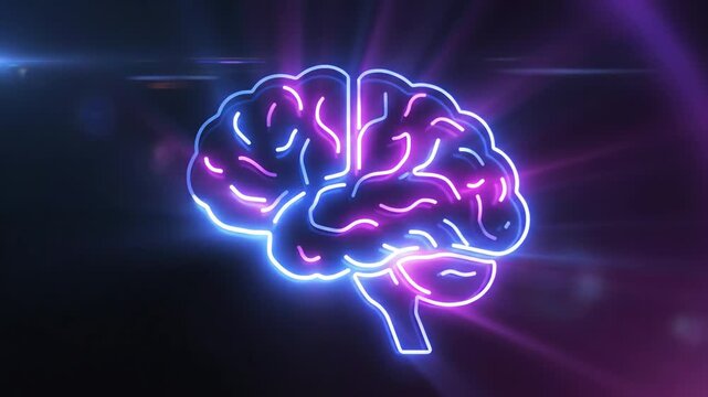 Neon glowing brain illustration with blue and purple light