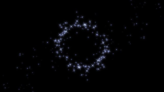 Doodle cartoon twinkling stars animation, fast line glitter motion, white blinking stars, sparkle twinkle glitter star effect animation in 4K loop, retro sparkle particle movement on black screen