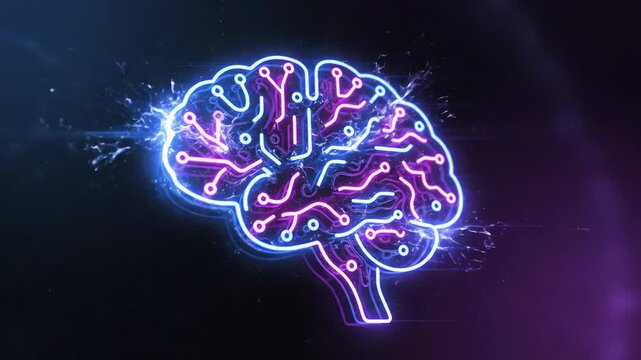 Neon glowing brain circuit concept with electric energy