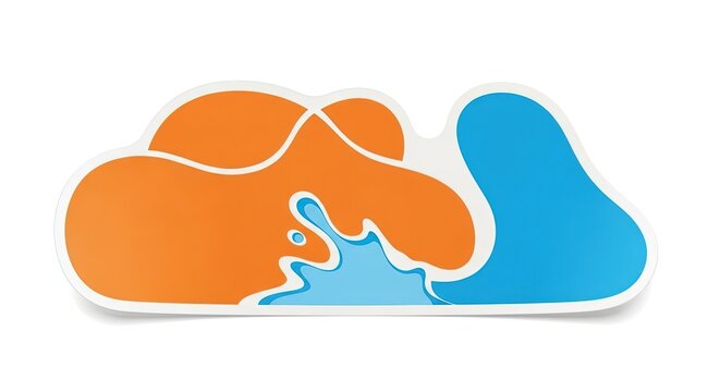 Abstract orange and blue cloud shape with water splash, sticker design, modern and clean graphic