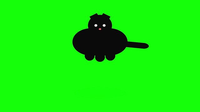Animated black cat characters floating and jumping against vibrant green screen background for creative design projects with motions minimalist animation