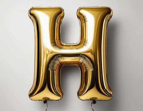 metallic gold balloon letter h isolated on white background