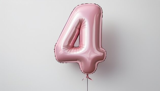 glossy pastel pink balloon number four isolated on white background