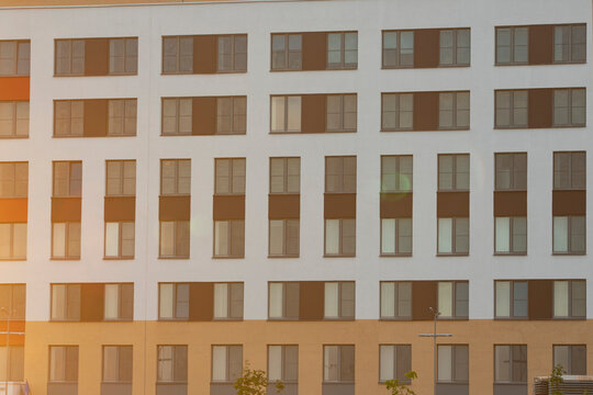 Modern building facade architectural pattern with windows and copy space