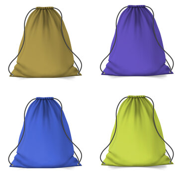 Vibrant drawstring bags in different colors for commercial use transparent background