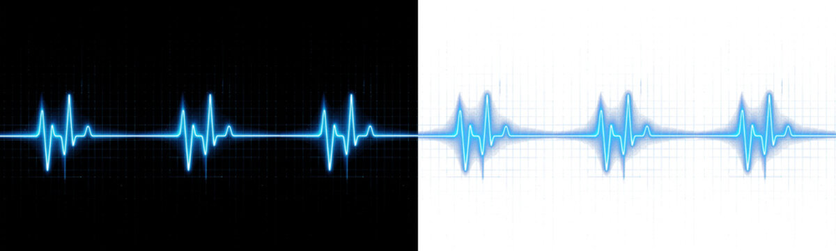 Luminous blue ECG heart rate pulse waveform element for medical, health technology, and science designs PNG format isolated on transparent background overlay.