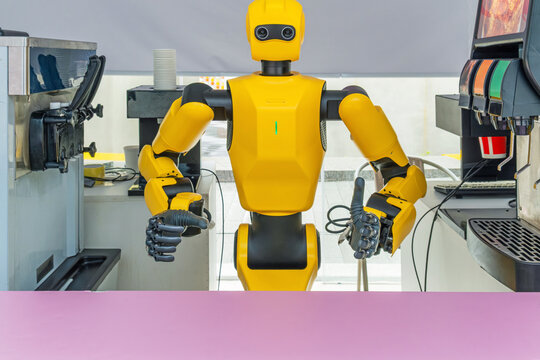Humanoid robot for cooking ice cream in Shenzhen, China. Artificial intelligence, robotics, service automation, smart hospitality, autonomous machines and future food preparation