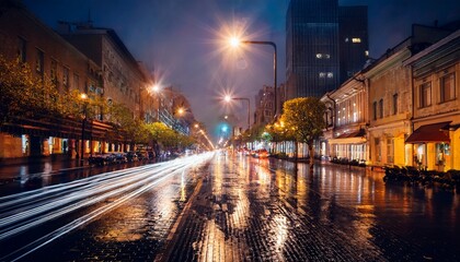 Obraz premium city street on rainy night