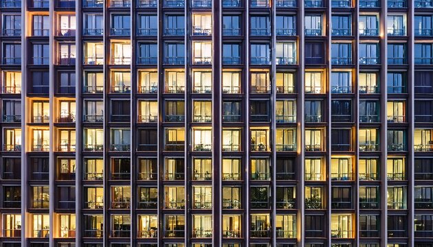 seamless texture highrise building facade at night illuminated window pattern regular structure architecture tile
