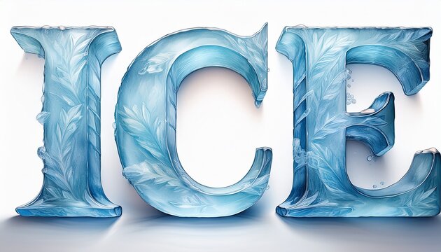 the frozen word ice made of ice sculpted in capital letters white background format isolated on white background