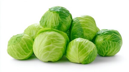 Fototapeta premium Vibrant green cabbages on white background. AI generated