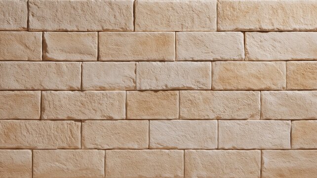 Textured tan brick wall patterned in neat rows. Artificial intelligence image
