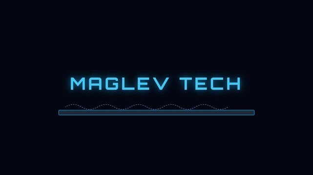 Maglev tech futuristic concept animation with glowing neon typography and magnetic wave motion 4k magnetic levitation