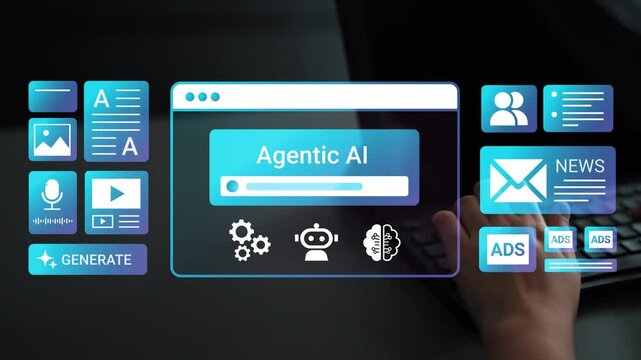 Digital interface showcasing Agentic AI with interactive multimedia elements and automation tools for enhanced content creation and advertising solutions Gluon.