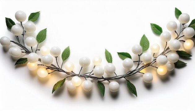 string of glowing white berry lights isolated on white background string lights isolated on white background