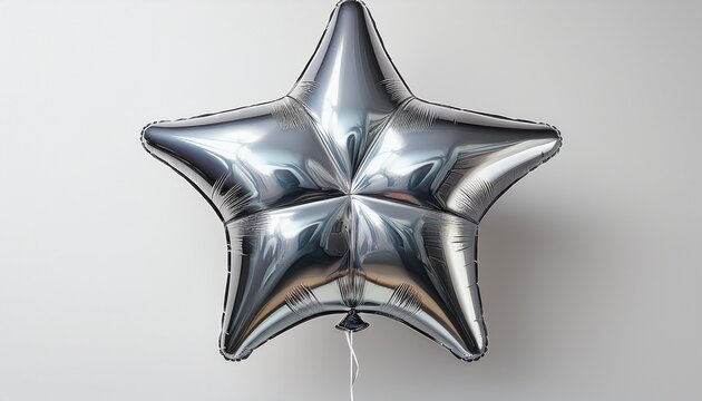silver star shaped foil balloon isolated on white background silver star helium balloon isolated on white background