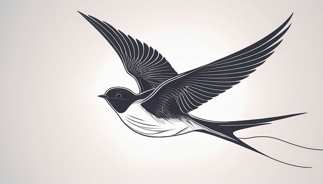 minimalist continuous line art of a graceful swallow bird in flight featuring a sleek aerodynamic silhouette against a clean white background simple nature concept