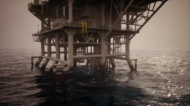 Minimalist offshore vessel concept. Emphasizing form in open water environment. Depicting minimalist offshore rig emphasizing form and spacious null areas