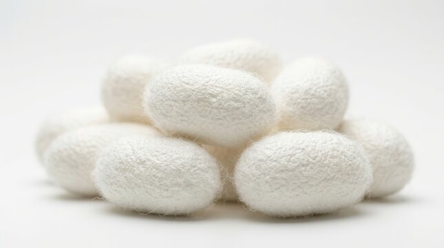 Insect larvae silk fiber for the fabric industry shown in moth pupae stage cocoons.