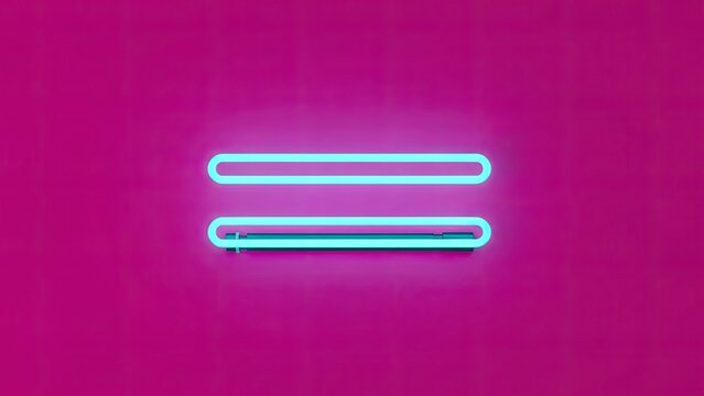 Neon cyan equal sign on a vibrant pink background. Clean, graphic, modern design