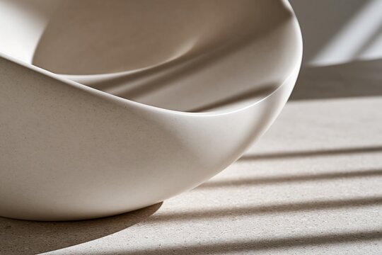 Abstract Cream Ceramic Object with Shadow Play on a Concrete Surface