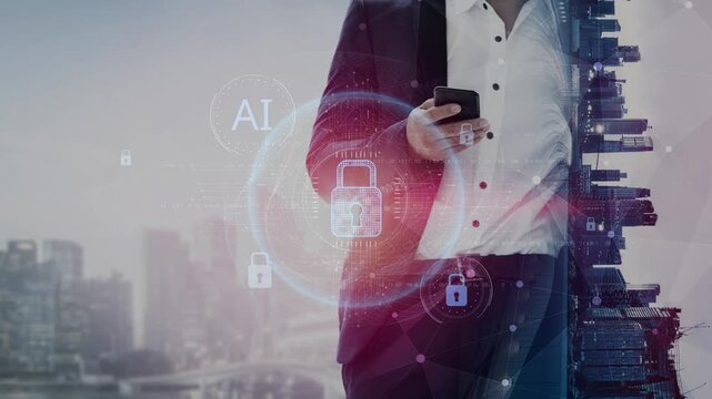 AI cyber security system using biometric authentication and privacy control. Cyber security protects identity, cybersecurity detects threats, cybersecurity ensures safety, and secures data. Marrow