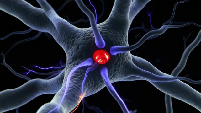 Peripheral Nerve Node of Ranvier with Glowing Ion Spark Activity Beneath Transparent Fascicle Layers for Neuroscience Illustration