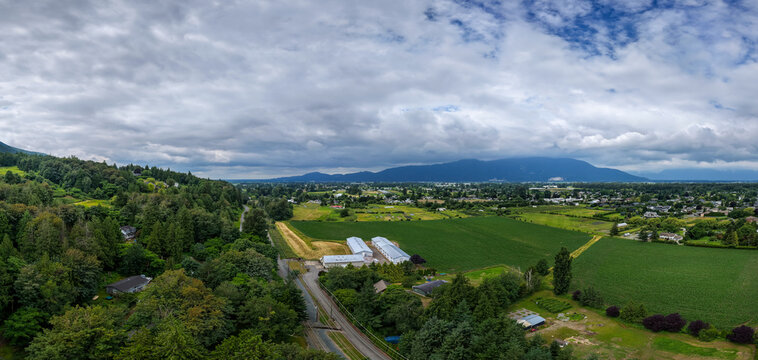 Panoramic Farmland and Green Fields Near Yarrow With Rolling Hills in Chilliwack, British Columbia