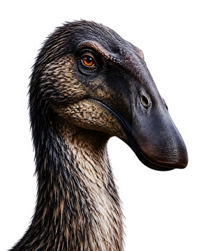 Deinocheirus Feathered Dinosaur Head Portrait Isolated on White Background