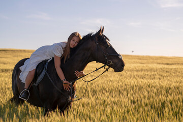 Beautiful woman wtih horse in coutriside © muro