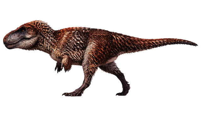Yutyrannus Feathered Tyrannosaur Dinosaur Full Body Illustration Isolated on White Background