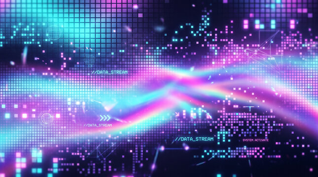 digital cyber glowing holographic pixel grid background vector illustration