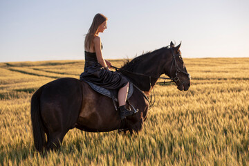 Beautiful woman wtih horse in coutriside © muro