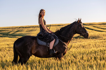 Beautiful woman wtih horse in coutriside © muro